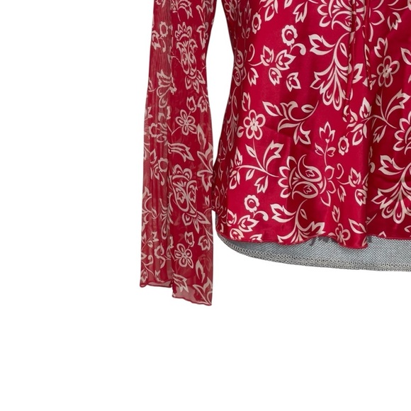 INC Y2K Blouse Flare Sleeve Whimsigoth Boho Silk Red Floral Fairy Size 8 - Picture 10 of 14